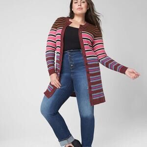 Lane Bryant Page Stripes Duster Length Cardigan Sweater Plus size 14 16‎ 1X New